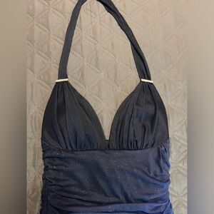 Betsy & Adam Navy Halter Maxi Dress with Subtle Sparkle